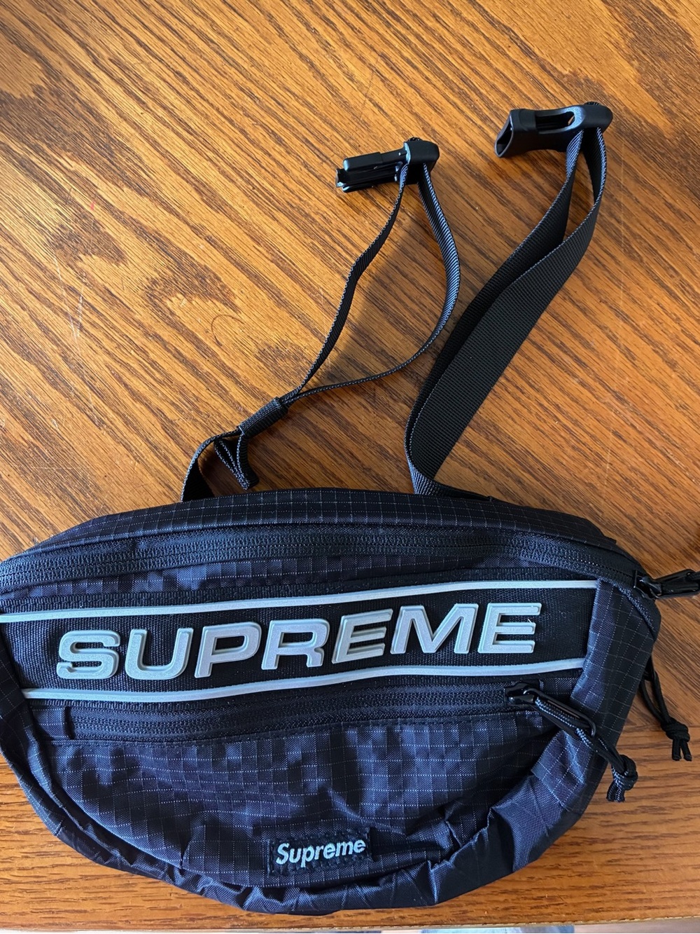 Supreme Black Waist Pack with White Logo